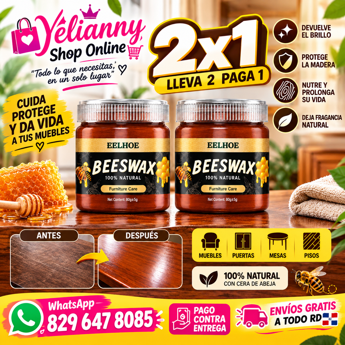 2X1 CERA BEESWAX MUEBLE BRILLO, REVIVIDOR MADERA (ROBLE)